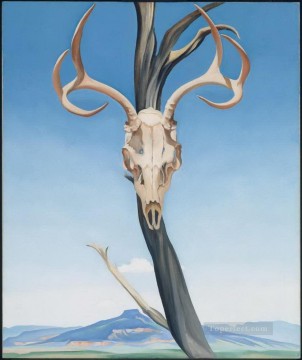 Cráneo de ciervo con decoración de bodegones de Pedernal Georgia Okeeffe Pinturas al óleo